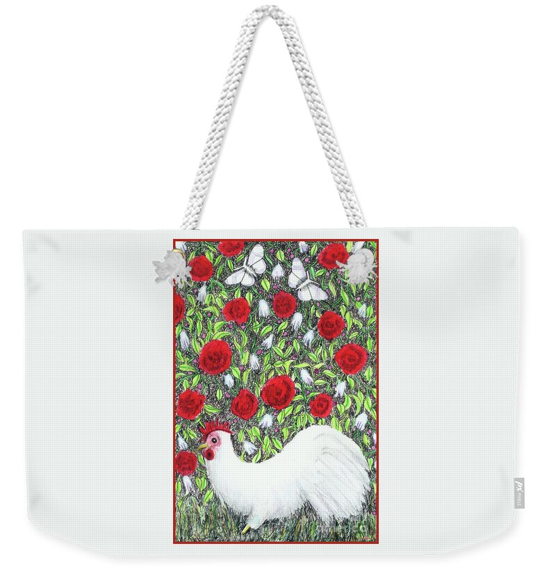 Lise Winne Weekender Tote Bag featuring the painting Chicken and Butterflies in the Flowers by Lise Winne