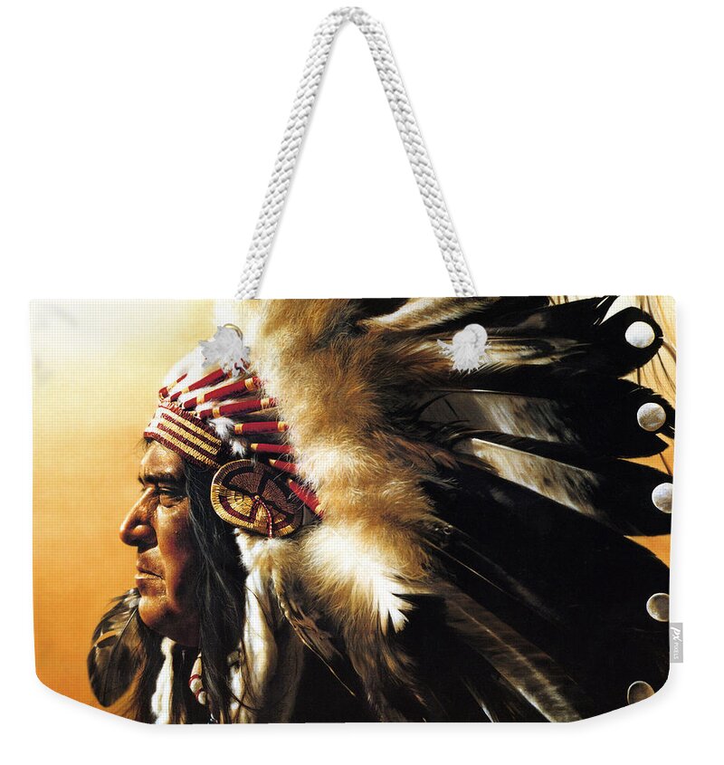 Native American Weekender Tote Bag featuring the painting Chief by Greg Olsen