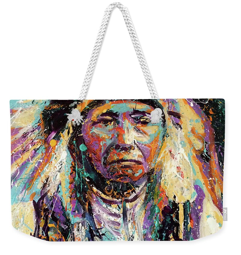 Chief Joseph. Native American Weekender Tote Bag featuring the painting Chief Joseph by Steve Gamba
