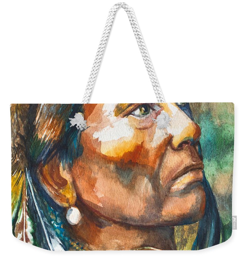 Allinghmam Weekender Tote Bag featuring the painting Chief Last Horse by Patricia Allingham Carlson