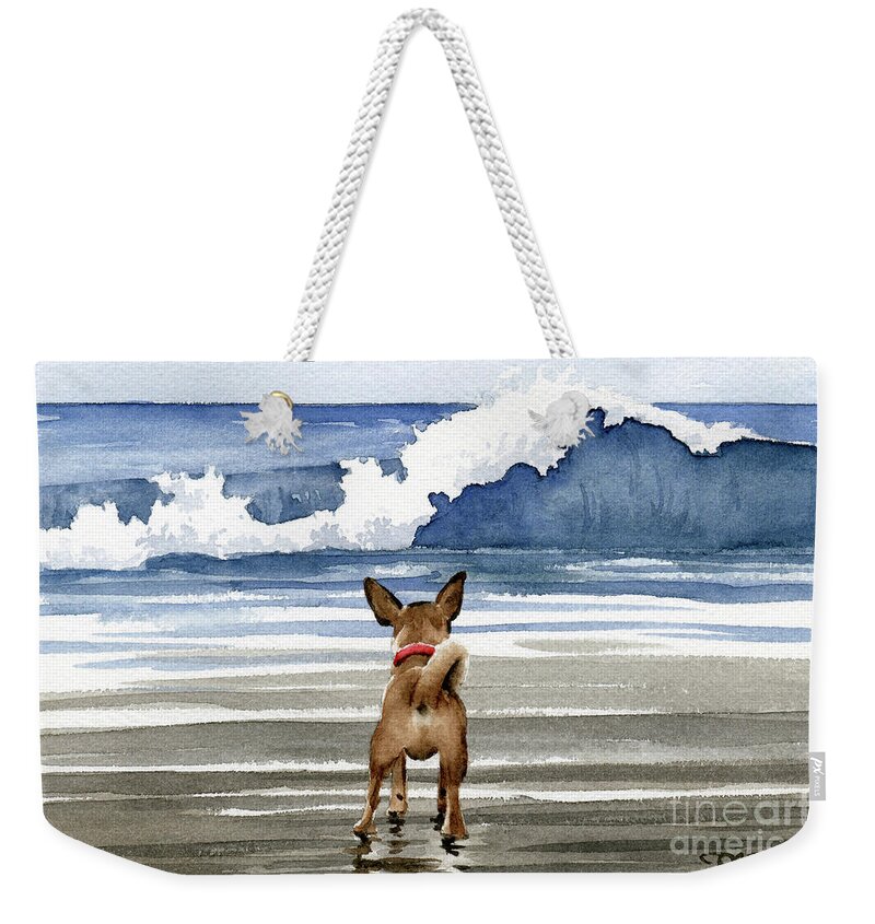 Chihuahua Weekender Tote Bag featuring the painting Chihuahua at the Beach by David Rogers