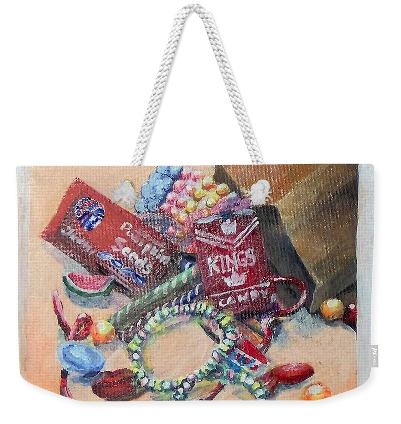Candy Weekender Tote Bag featuring the painting Childhood Treasure by Saundra Johnson