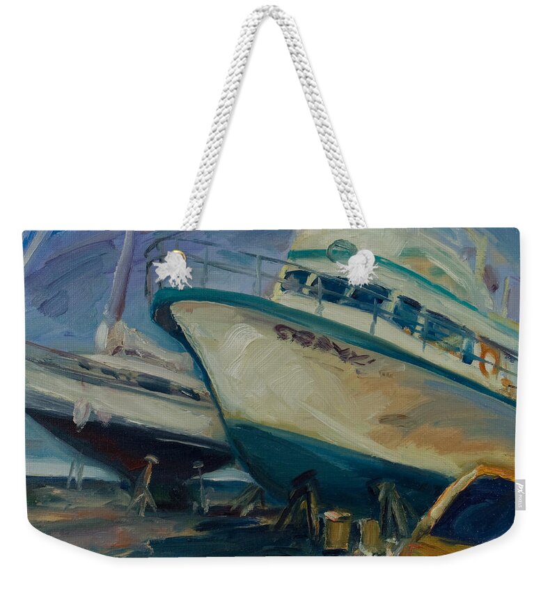 Boats Weekender Tote Bag featuring the painting China basin by Rick Nederlof