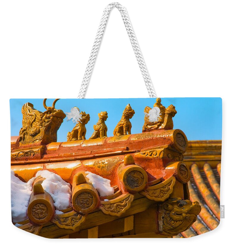 China Weekender Tote Bag featuring the photograph China Forbidden City Roof Decoration by Sebastian Musial
