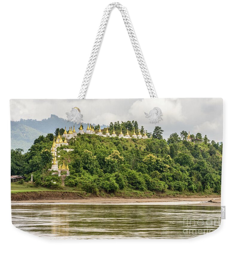 Landscape Weekender Tote Bag featuring the photograph Chindwin Stupas by Werner Padarin