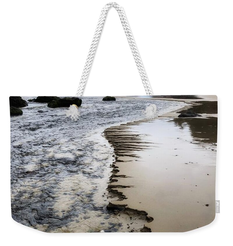 Chiseled Sand Weekender Tote Bag featuring the photograph Chiseled Beach by Bonnie Bruno