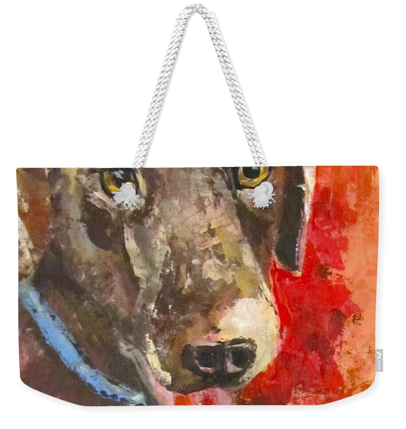 Dog Weekender Tote Bag featuring the painting Chocolate by Barbara O'Toole