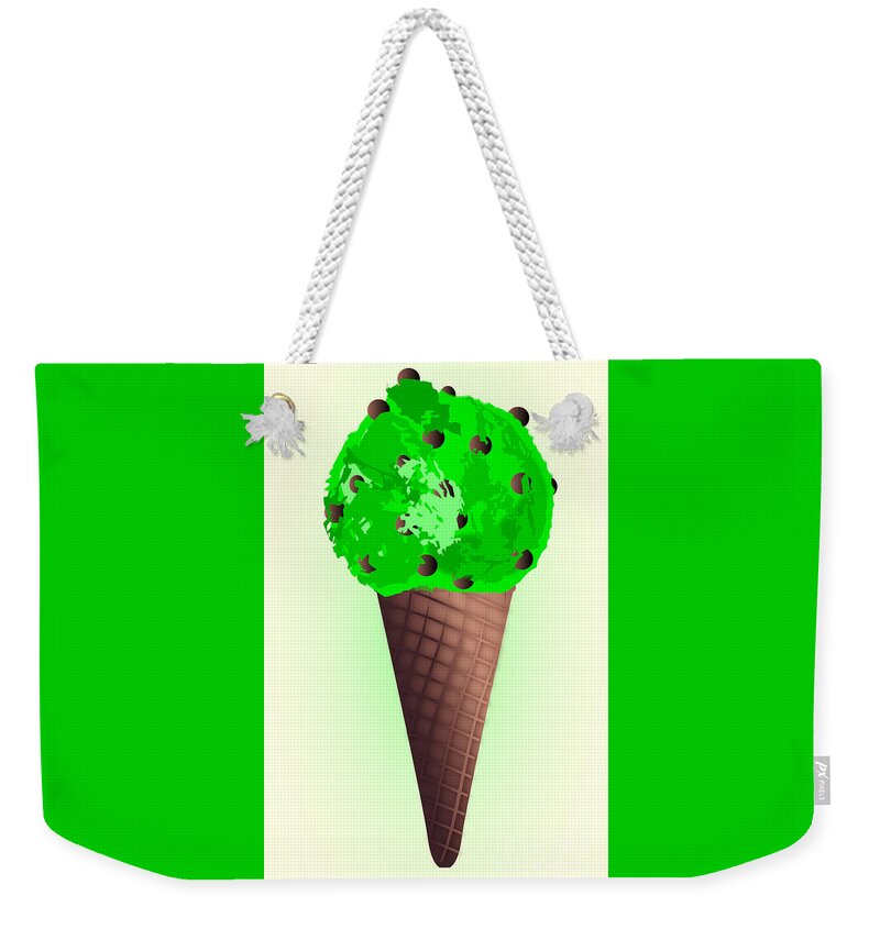 Ice Weekender Tote Bag featuring the digital art Chocolate Chip Mint Ice Cream Cones by Bigalbaloo Stock