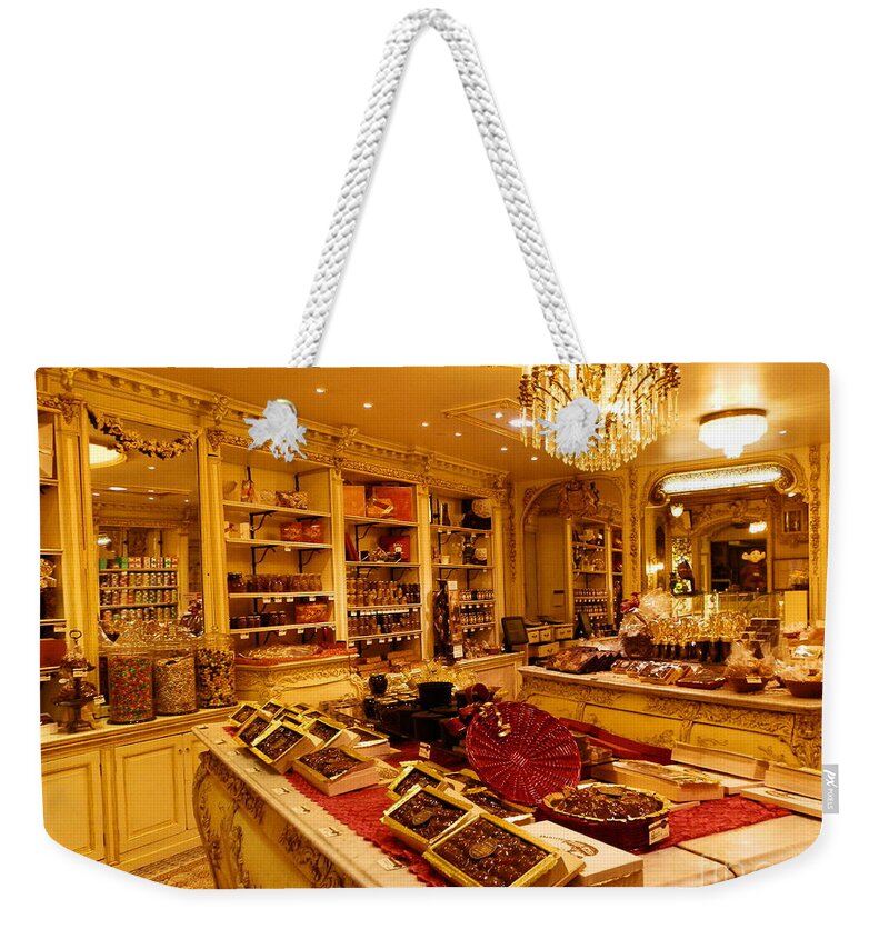Europe Weekender Tote Bag featuring the photograph Chocolate shop by Art By Margaret