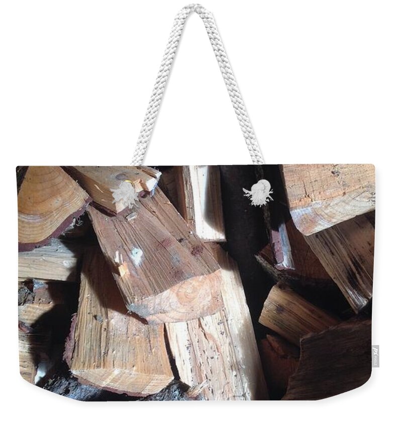 Chopped Weekender Tote Bag featuring the photograph Pile of Chopped Wood by By Divine Light