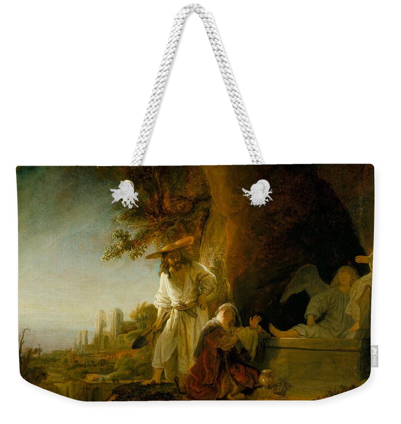 Rembrandt Weekender Tote Bag featuring the painting Christ and St Mary Magdalen at the Tomb by Rembrandt