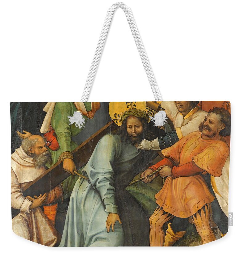 Hans Leonhard Schaufelein Weekender Tote Bag featuring the painting Christ Carrying the Cross by Hans Leonhard Schaufelein