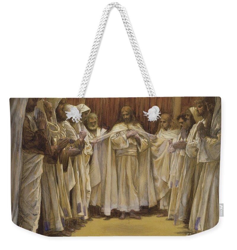 Twelve Apostles Weekender Tote Bag featuring the painting Christ with the twelve Apostles by Tissot