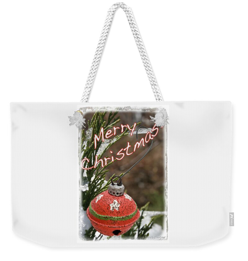 Christmas Ornament Weekender Tote Bag featuring the photograph Christmas Bell Ornament by Terri Harper