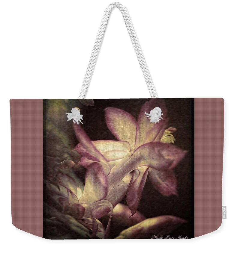 Cactus Weekender Tote Bag featuring the photograph Christmas Cactus Signed for Mug by Phyllis Meinke