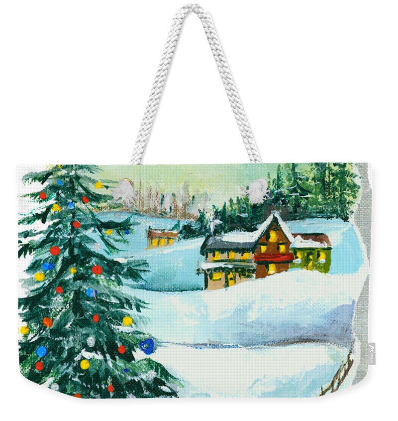 Chiristmas Weekender Tote Bag featuring the painting Christmas Card - Winter by Elisabeta Hermann