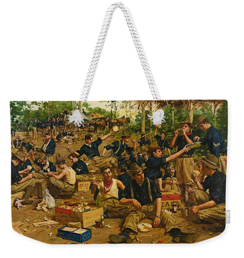Gilbert Gaul Weekender Tote Bag featuring the painting Christmas Day in Camp by Gilbert Gaul