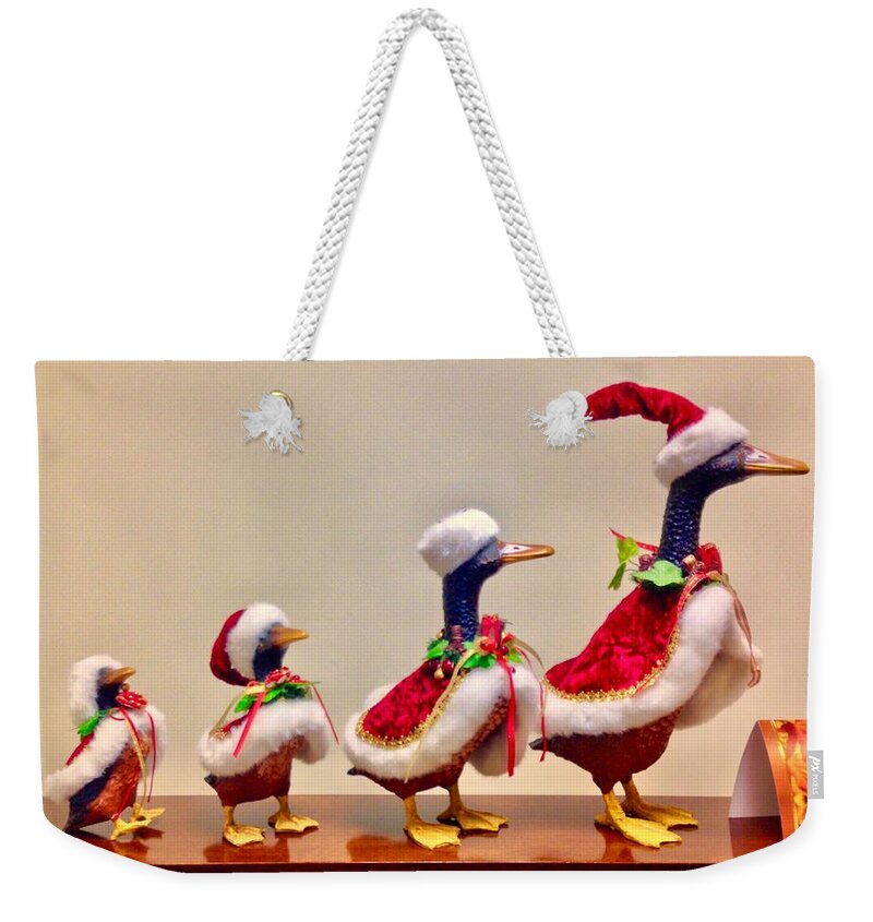 Duck Weekender Tote Bag featuring the photograph Christmas Ducks in a Row by Lisa Pearlman
