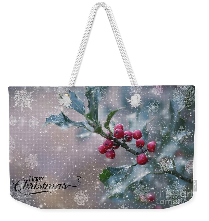 Holly Berry Weekender Tote Bag featuring the photograph Christmas Holly by Eva Lechner