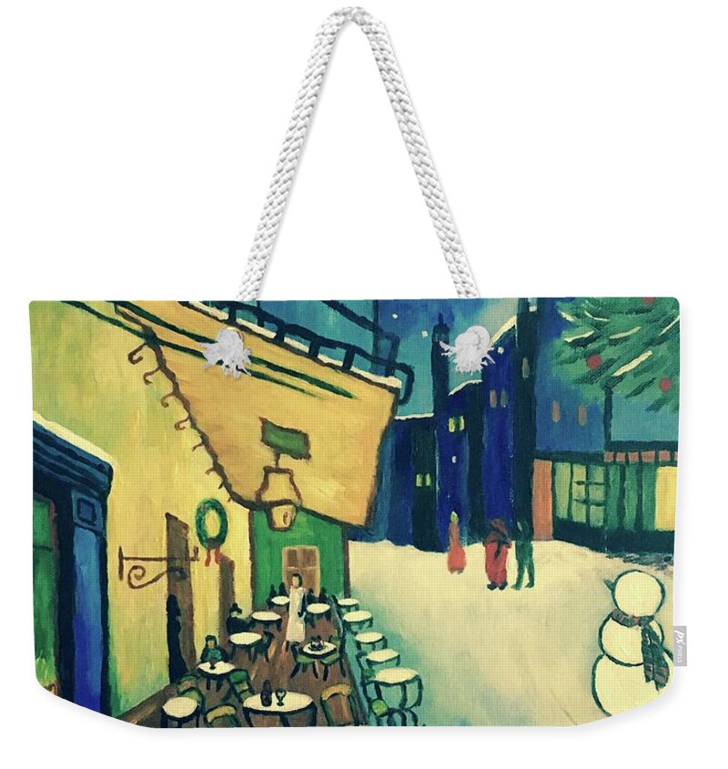 Cafe Weekender Tote Bag featuring the painting Christmas Homage to VanGogh by Victoria Lakes
