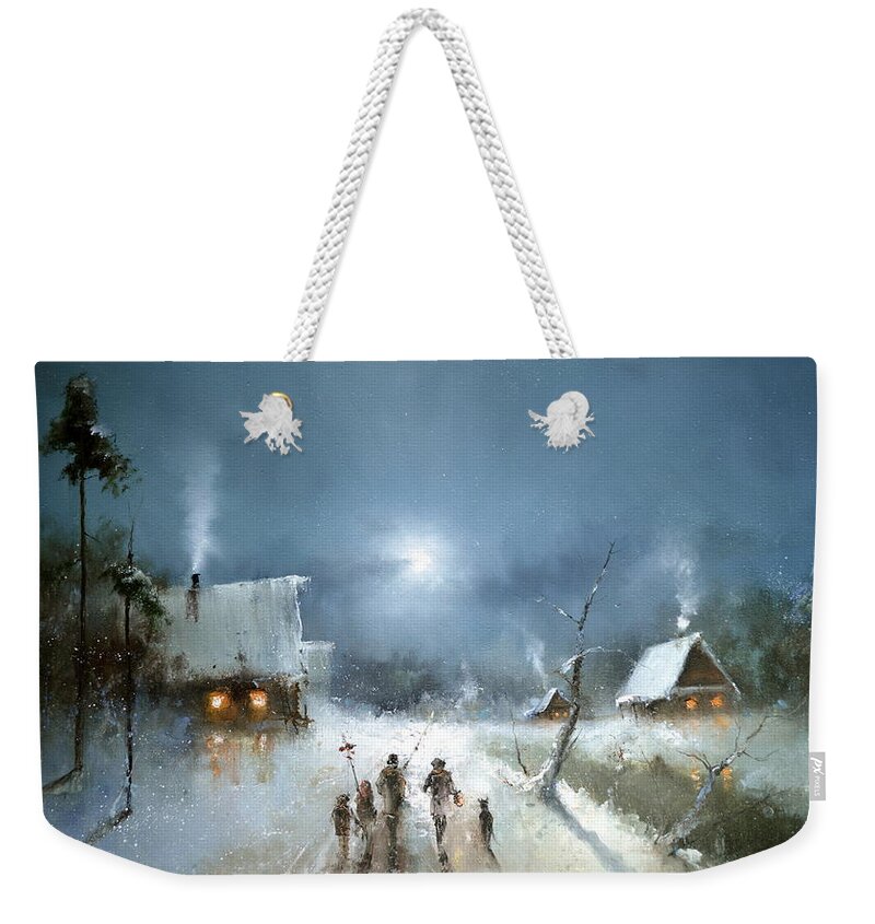 Russian Artists New Wave Weekender Tote Bag featuring the painting Christmas Night by Igor Medvedev