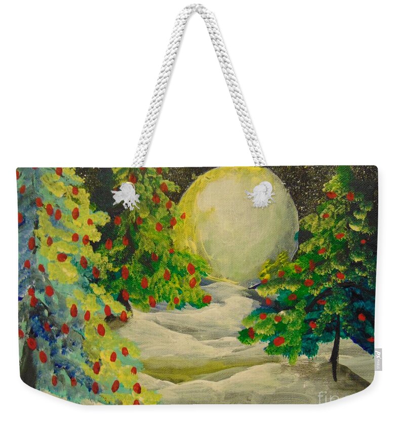 Evergreen Weekender Tote Bag featuring the painting Christmas Night by Saundra Johnson