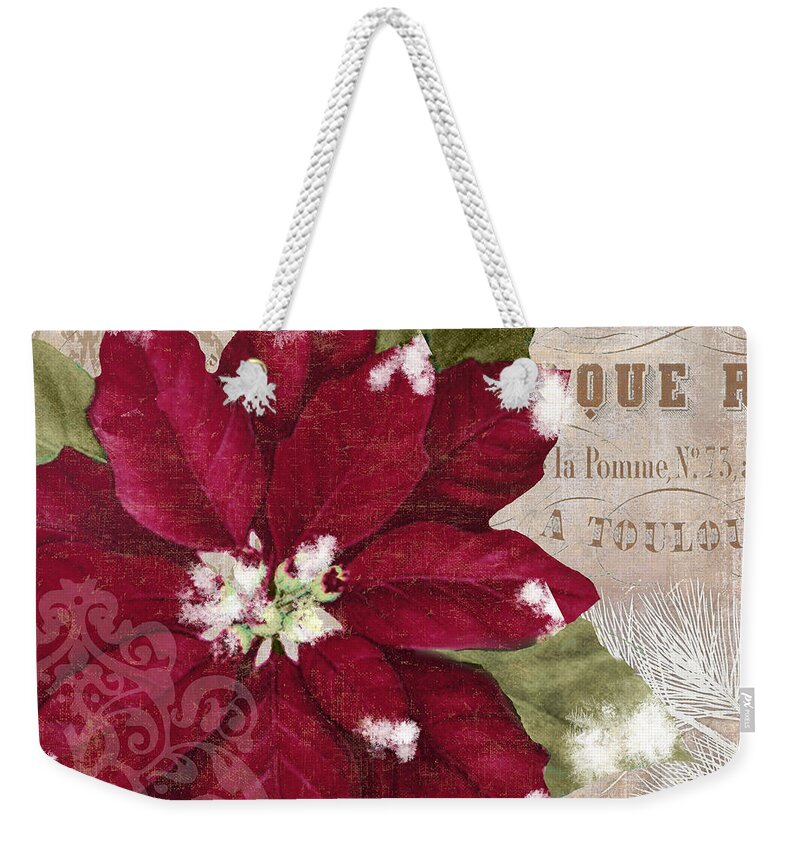 Poinsettia Weekender Tote Bag featuring the painting Christmas Poinsettia by Mindy Sommers