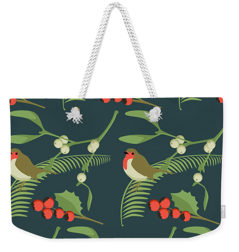 Mistletoe Weekender Tote Bag featuring the digital art Christmas Robin by Claire Huntley