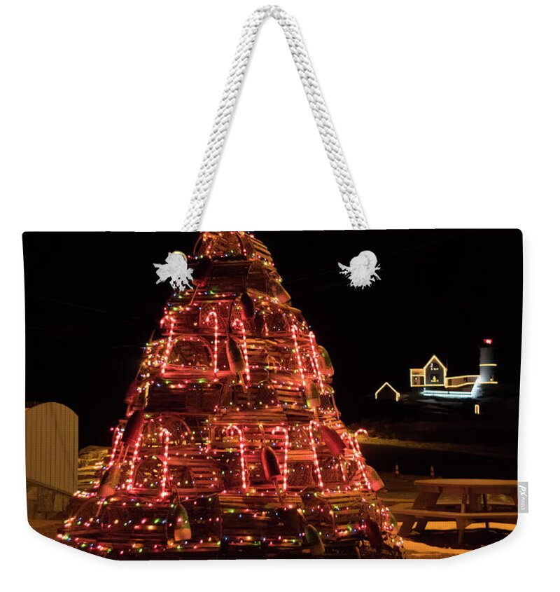 Christmas Time At Nubble Light Weekender Tote Bag featuring the photograph Christmas Time At Nubble Light by Patrick Fennell
