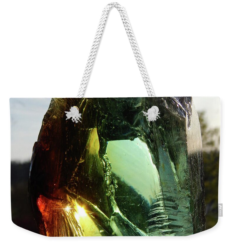 Glass Weekender Tote Bag featuring the digital art Chunk of Green Glass by Phil Perkins
