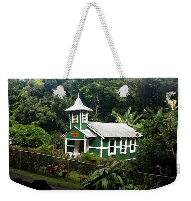 Little Church Weekender Tote Bag featuring the painting Church in Hawaii by Carl Gouveia