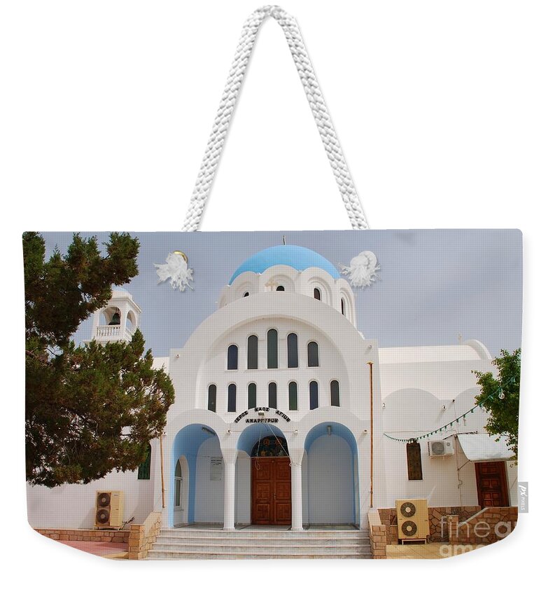 Agistri Weekender Tote Bag featuring the photograph Church of Agioi Anargyroi on Agistri by David Fowler