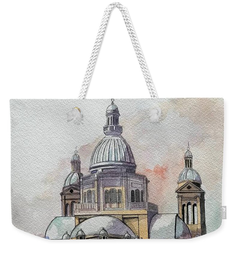 Religion Weekender Tote Bag featuring the painting Church of Christ the King by Ray Agius