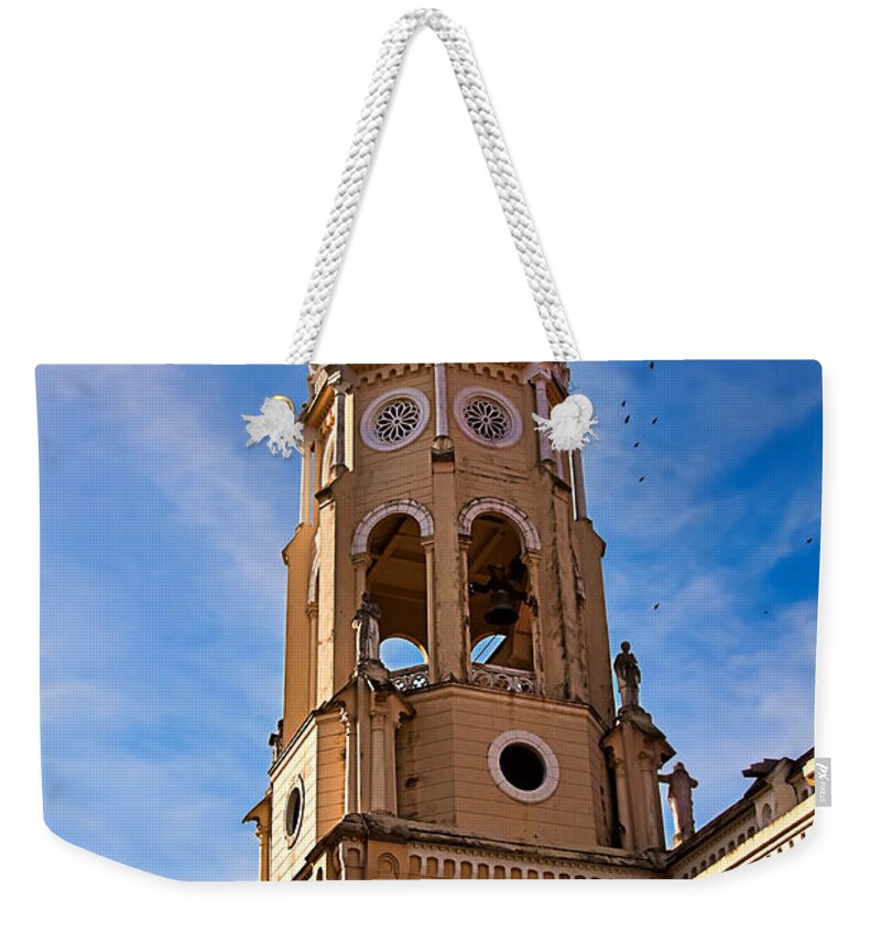 Church Tower Weekender Tote Bag featuring the photograph Church tower Casco Viejo, Panama City by Tatiana Travelways