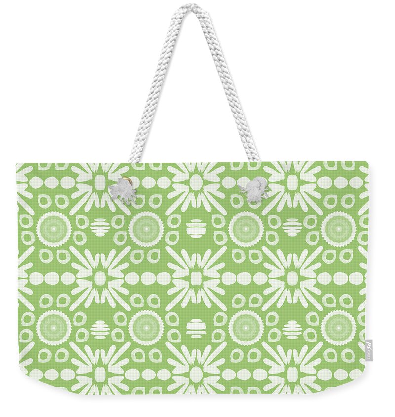 Cilantro Weekender Tote Bag featuring the mixed media Cilantro- Green and White Art by Linda Woods by Linda Woods