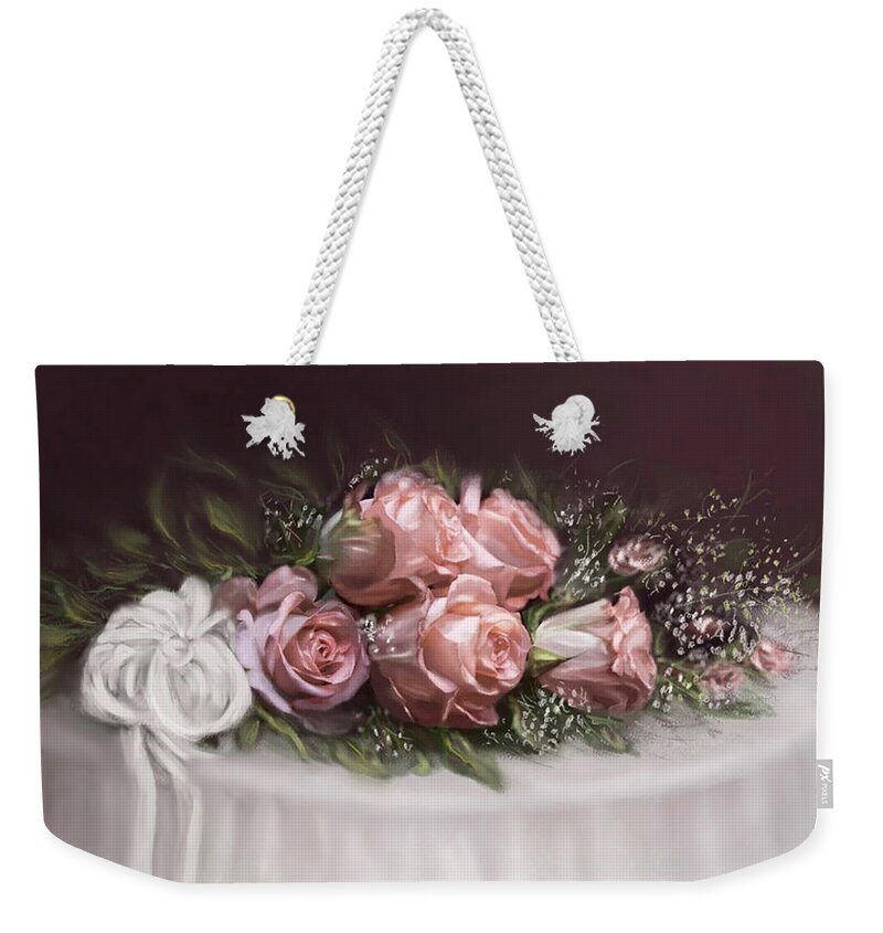 Roses Weekender Tote Bag featuring the painting Spray of Roses by Bonnie Willis