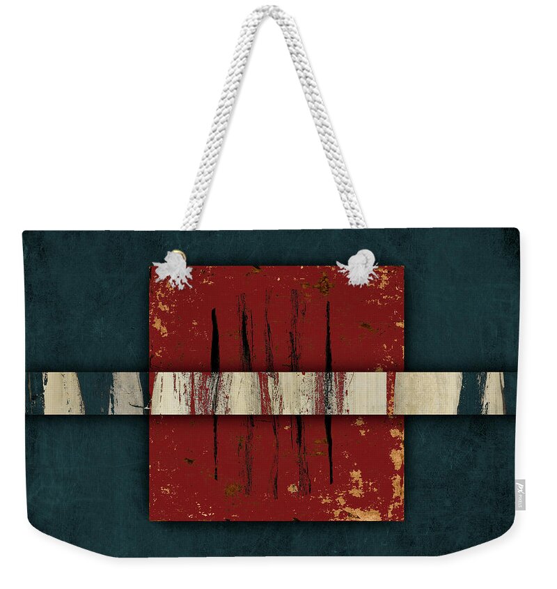 Cinnabar Weekender Tote Bag featuring the mixed media Cinnabar and Indigo One of Two by Carol Leigh