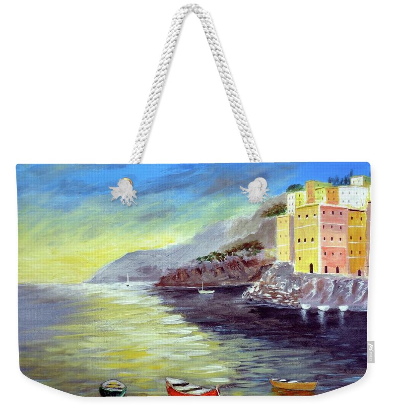 Cinque Terre Weekender Tote Bag featuring the painting Cinque Terre Dreams by Larry Cirigliano