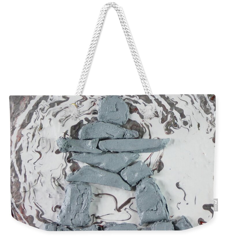Textured Weekender Tote Bag featuring the painting Circle 2 Inukshuk by Madeleine Arnett