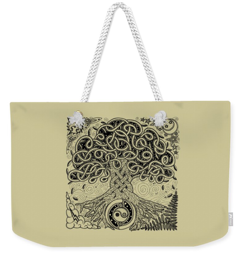 Artoffoxvox Weekender Tote Bag featuring the drawing Circle Celtic Tree of Life Inked by Kristen Fox
