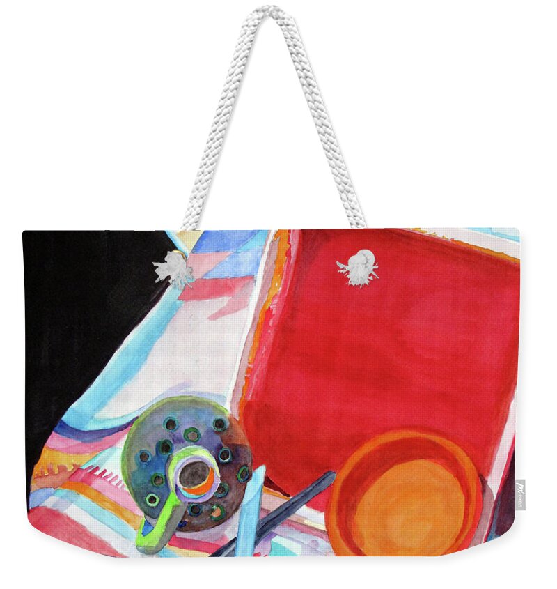 Circle Weekender Tote Bag featuring the painting Circles, Squares and Shadows by Sandy McIntire
