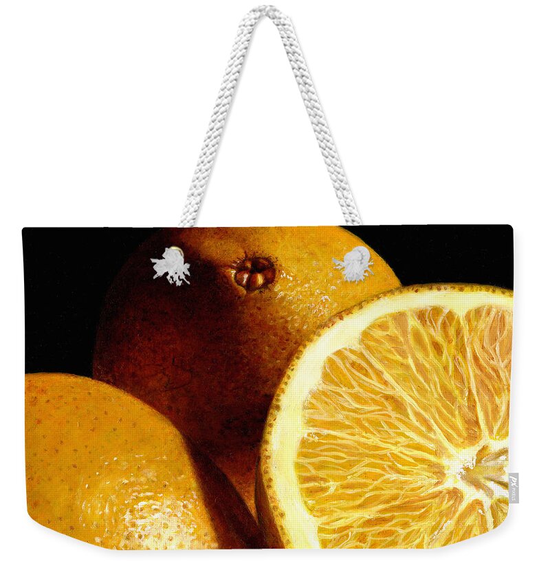 Orange Weekender Tote Bag featuring the painting Citrus Sunshine by Shana Rowe Jackson