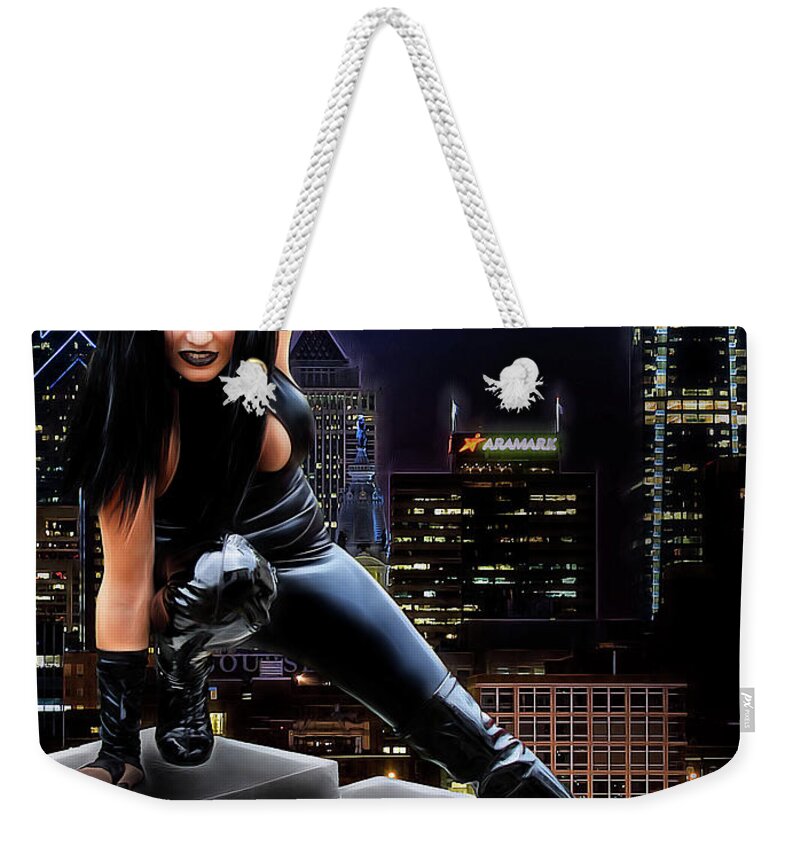 Cat Woman Weekender Tote Bag featuring the photograph City Cat At Night by Jon Volden