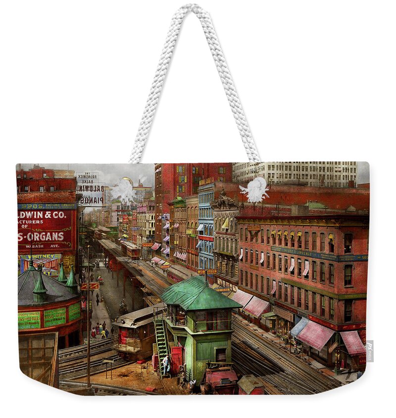 Color Weekender Tote Bag featuring the photograph City - Chicago - Piano Row 1907 by Mike Savad