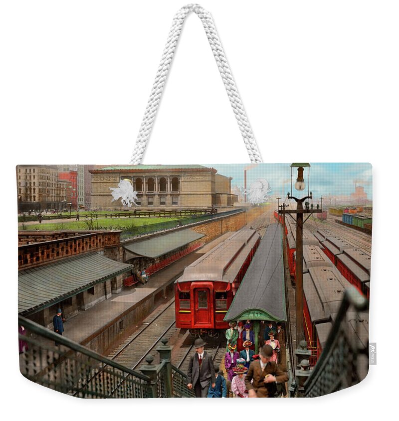 Color Weekender Tote Bag featuring the photograph City - Chicago - The Van Buren Street Station 1907 by Mike Savad