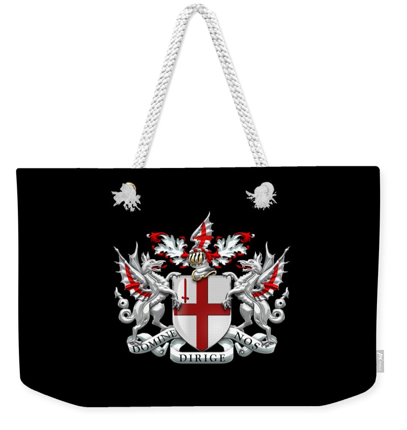 'cities Of The World' Collection By Serge Averbukh Weekender Tote Bag featuring the digital art City of London - Coat of Arms over Black Leather by Serge Averbukh