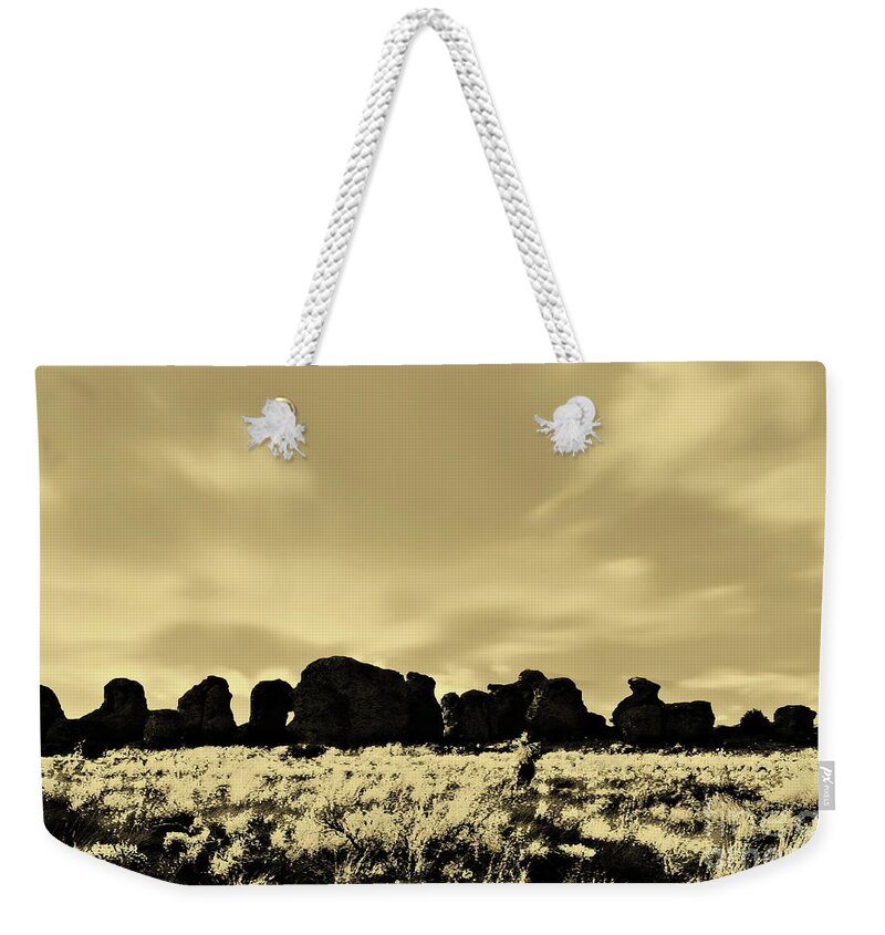Digital Sepia Photo Weekender Tote Bag featuring the photograph City of Rocks S by Tim Richards