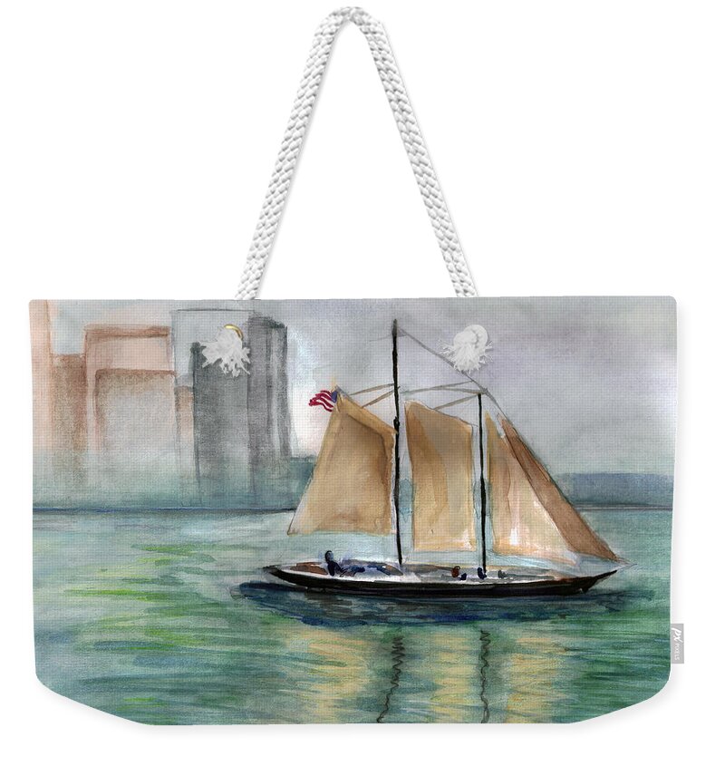 Sail Boats Weekender Tote Bag featuring the painting City Sail by Clara Sue Beym