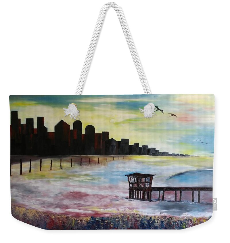Landscape Weekender Tote Bag featuring the painting City Silhouette by Obi-Tabot Tabe