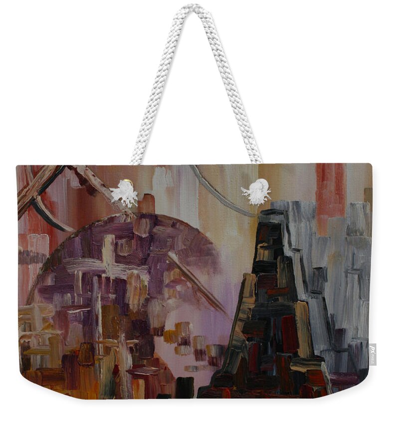 Cityscape 1 Weekender Tote Bag featuring the painting Cityscape 1 by Obi-Tabot Tabe